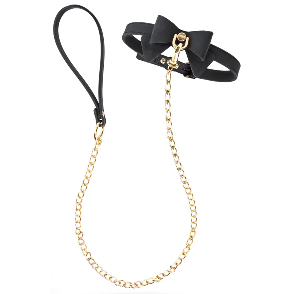 Collar & Leash - Black with Bow