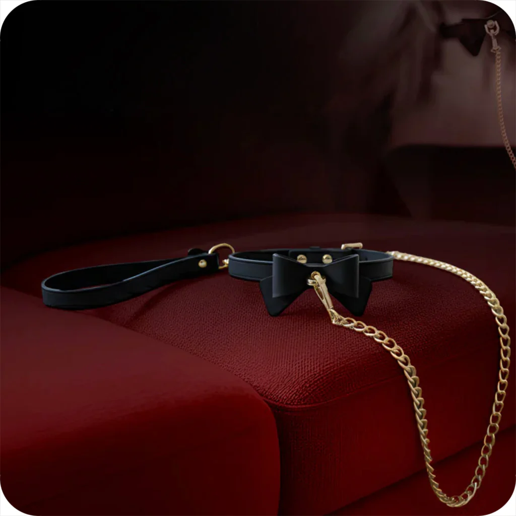 Collar & Leash - Black with Bow