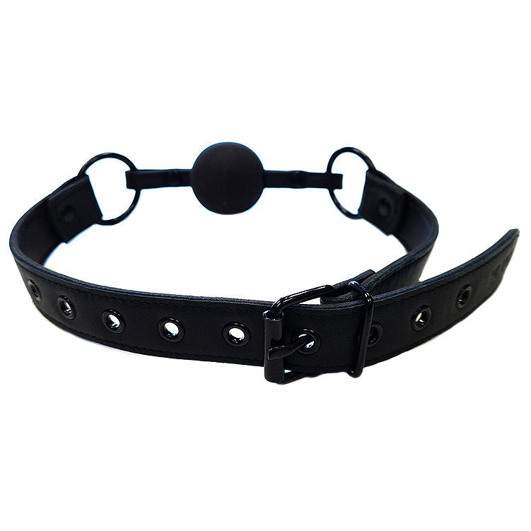 Leather Ball Gag - Black with Black