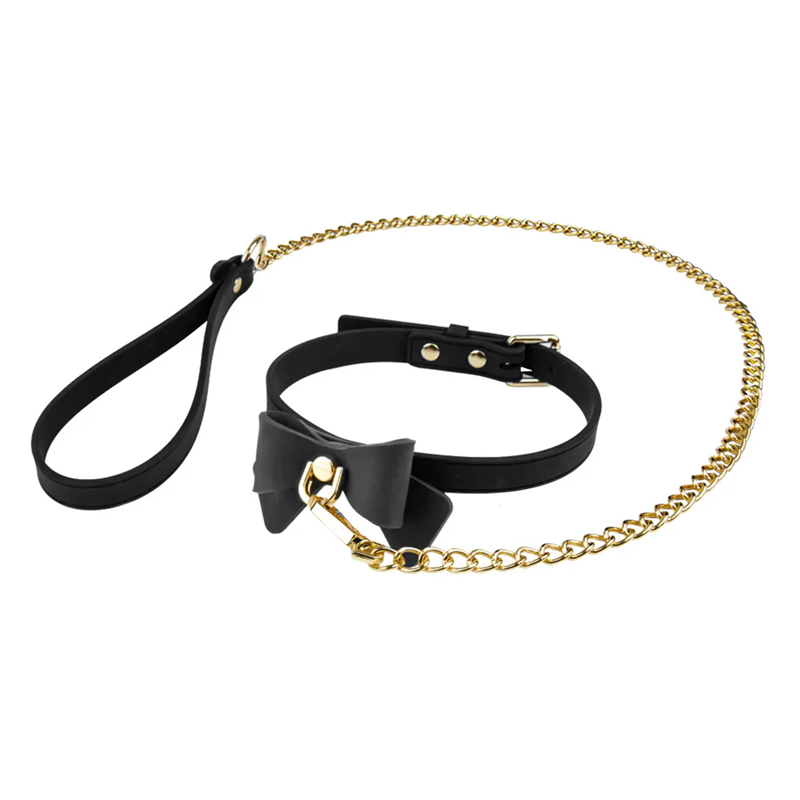 Collar & Leash - Black with Bow