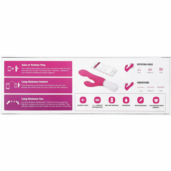 NORA BLUETOOTH RABBIT VIBRATOR - (Clitoral & G-Spot Stimulation. Lovense Location Safe App – Control Vibrations from Afar on Video Chat)